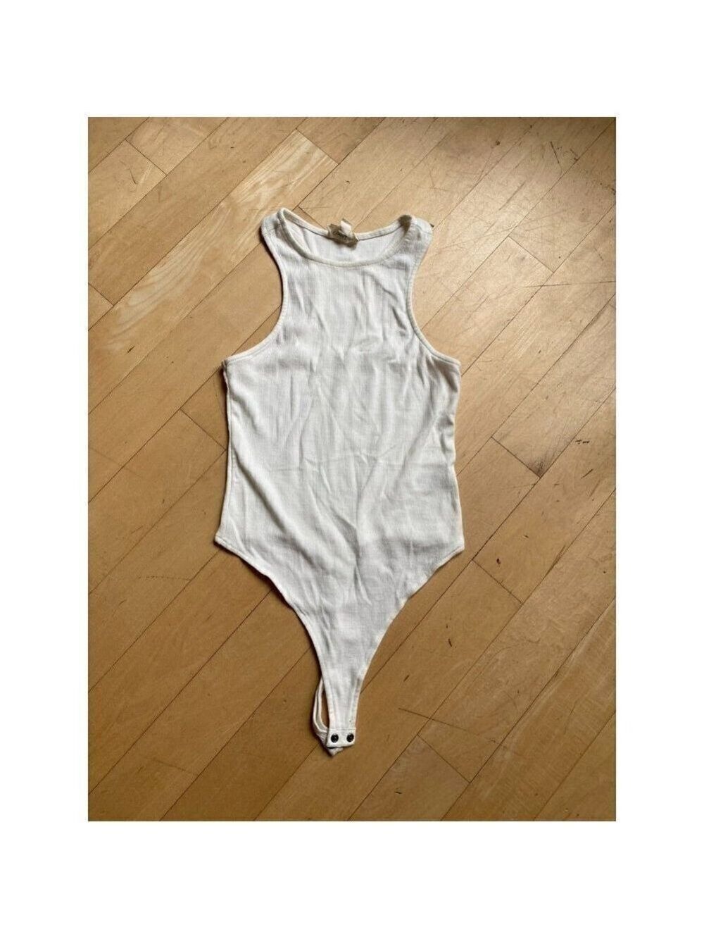Open edit  BNWT womens white racerback bodysuit sz small sleeveles
